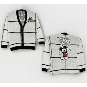 Disney XL Mickey Mouse Club Grey Check Unisex Cardigan Mouseketeers Sweater